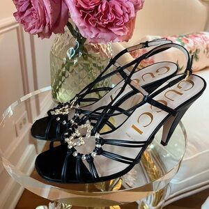 Gucci stappy heels with embellished Gucci logo